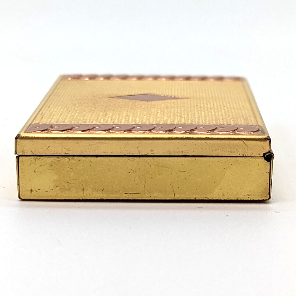 Vintage Evans Two-Tone Loose Powder Compact Yellow Rose Gold Tone w Puff & Mesh - Picture 7 of 11